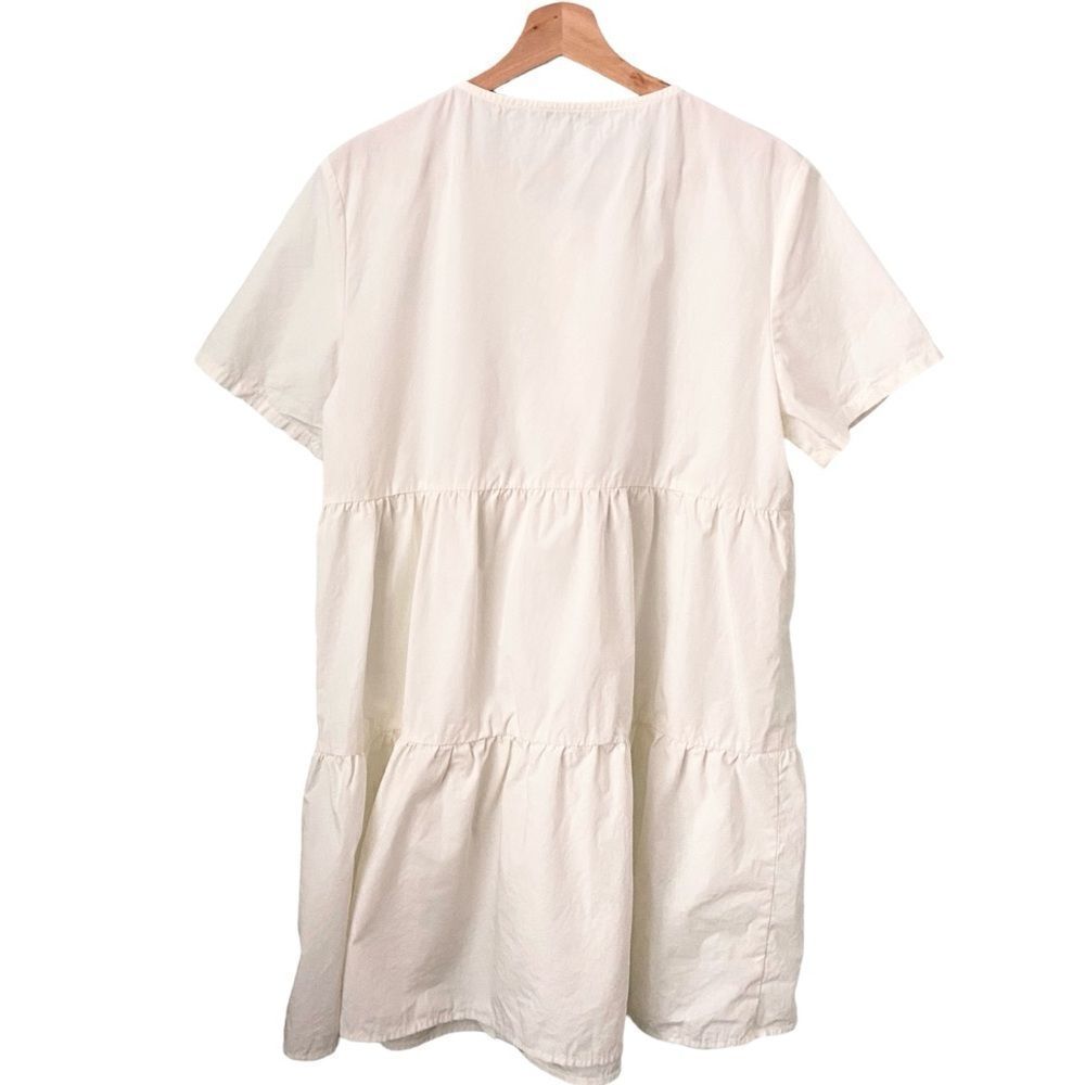 Madewell Button-Front Short Sleeve Tiered Mini Dress in Size Large in Lighthouse - Picture 4 of 12